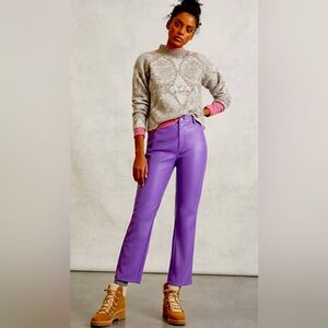 Straight Faux Leather Pants In Purple